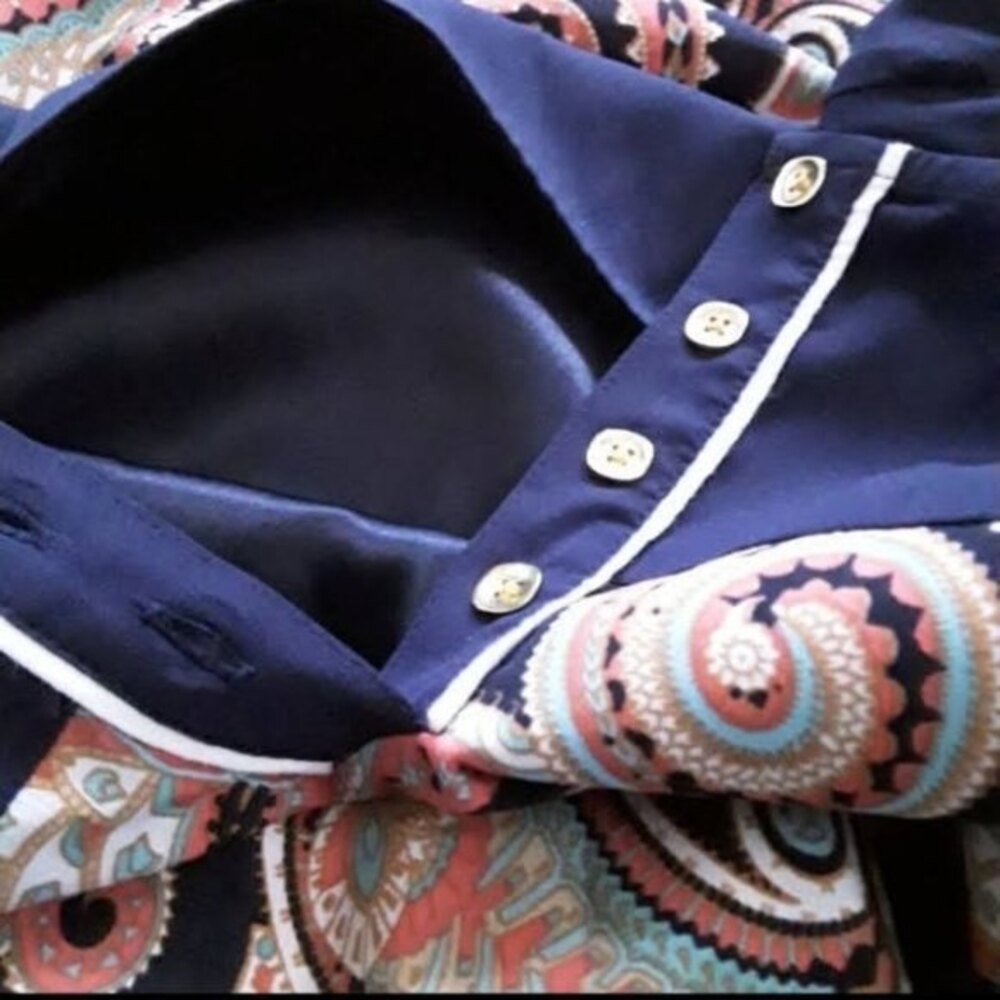 Tommy Hilfiger Navy Salmon Paisley Dress XS Boat Neck Preppy Clean Girl NWT - Picture 8 of 9